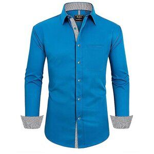 Men's Dress Shirts Long Sleeve Emerald Blue